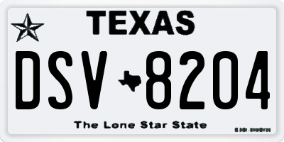 TX license plate DSV8204