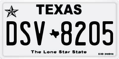 TX license plate DSV8205