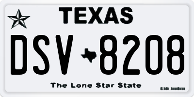 TX license plate DSV8208