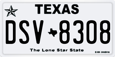 TX license plate DSV8308