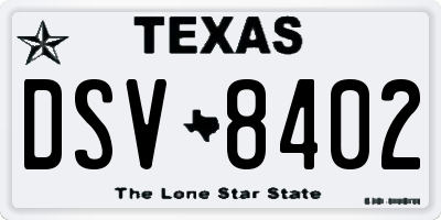 TX license plate DSV8402
