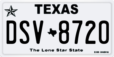 TX license plate DSV8720