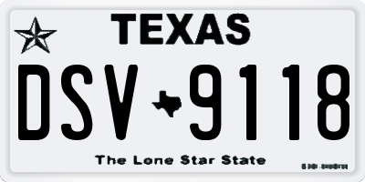 TX license plate DSV9118