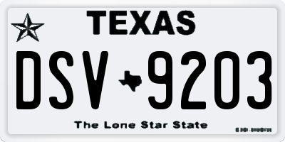 TX license plate DSV9203