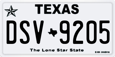 TX license plate DSV9205