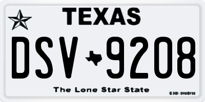 TX license plate DSV9208