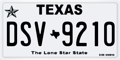 TX license plate DSV9210