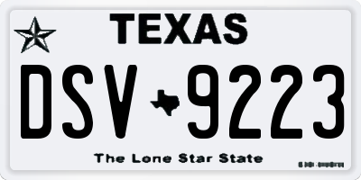 TX license plate DSV9223