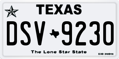 TX license plate DSV9230
