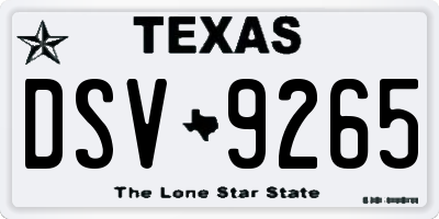 TX license plate DSV9265
