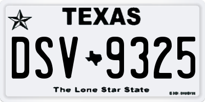 TX license plate DSV9325