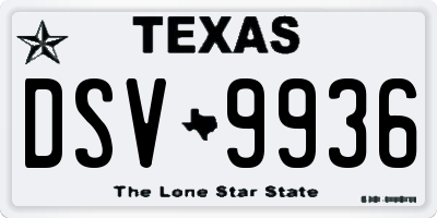 TX license plate DSV9936