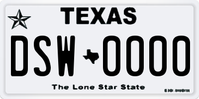 TX license plate DSW0000