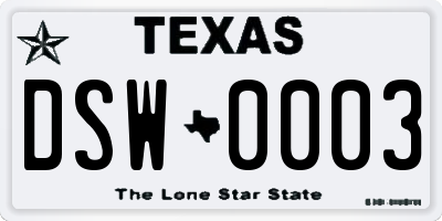 TX license plate DSW0003