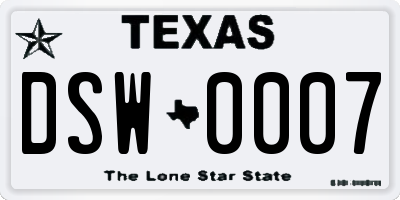 TX license plate DSW0007