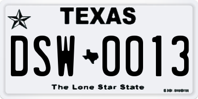 TX license plate DSW0013