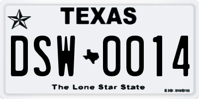 TX license plate DSW0014