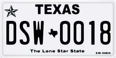 TX license plate DSW0018