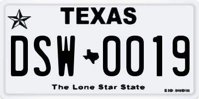 TX license plate DSW0019