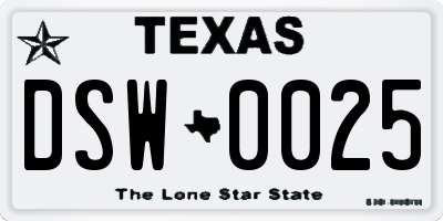 TX license plate DSW0025