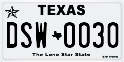 TX license plate DSW0030