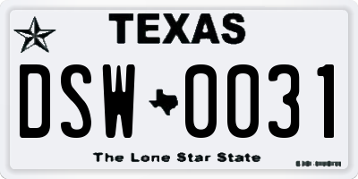 TX license plate DSW0031