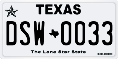 TX license plate DSW0033