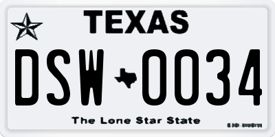 TX license plate DSW0034