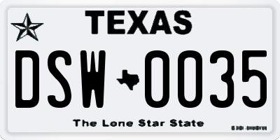 TX license plate DSW0035