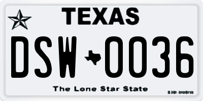 TX license plate DSW0036
