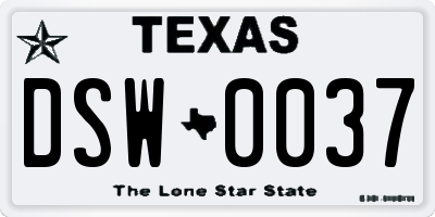 TX license plate DSW0037