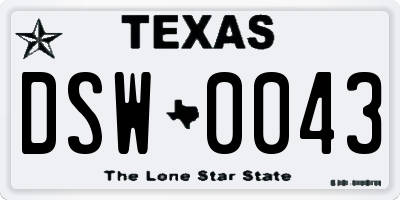 TX license plate DSW0043