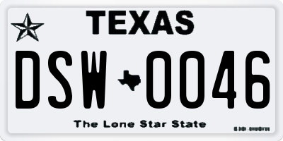 TX license plate DSW0046