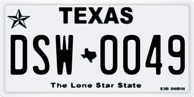 TX license plate DSW0049