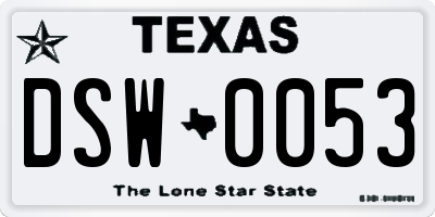 TX license plate DSW0053