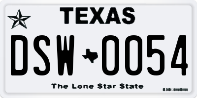 TX license plate DSW0054