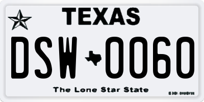 TX license plate DSW0060