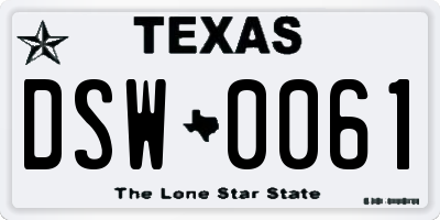TX license plate DSW0061