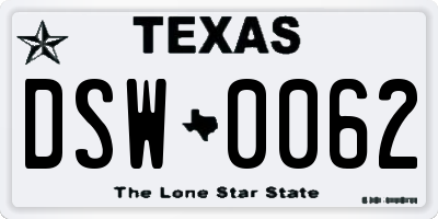 TX license plate DSW0062