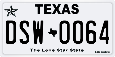 TX license plate DSW0064