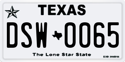 TX license plate DSW0065