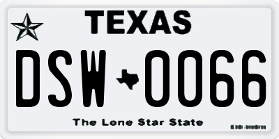 TX license plate DSW0066