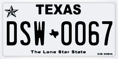 TX license plate DSW0067