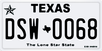 TX license plate DSW0068