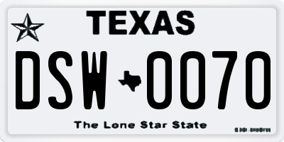 TX license plate DSW0070