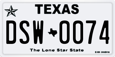 TX license plate DSW0074