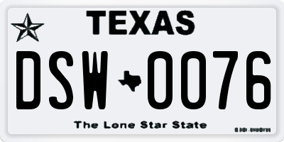 TX license plate DSW0076