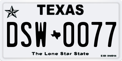 TX license plate DSW0077