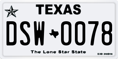 TX license plate DSW0078