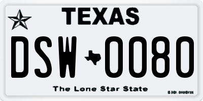 TX license plate DSW0080